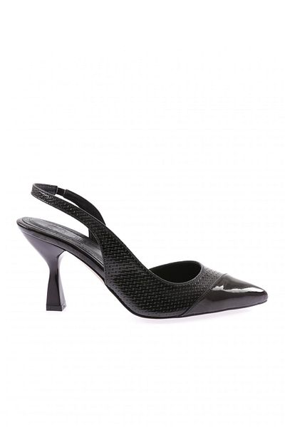 DGN Pantofi de damă cu toc subțire - imprimeu din piele lacuită neagră Model nr: 153286