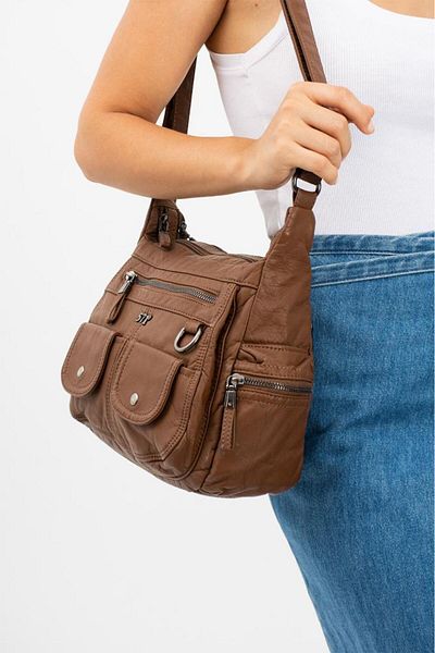 Baginn Geantă de umăr pentru femei Y.S.Leather - Crossbody, Vegan, 25*20 cm, Multi-buzunare