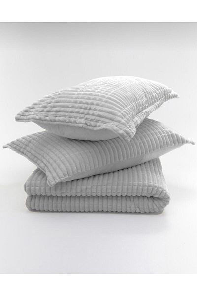 NeraHome Merinos Modern Line 3 Piece Blanket Set - Gray (Boxed Dowry)