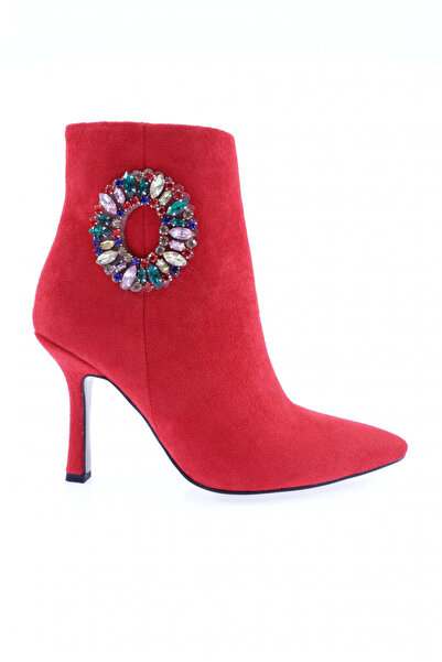DGN Colorful Beaded Ring Buckle Women's Heeled Boots Red 6849535