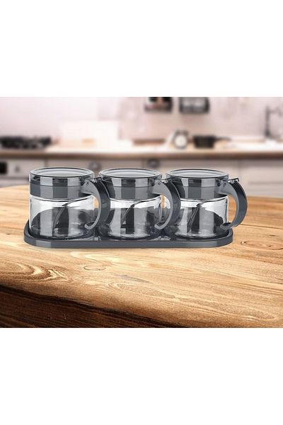 K&A Spice Set 3 Glass Spice Rack with Spoon and Stand