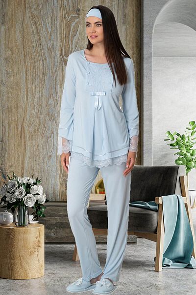Mecit Pijama طقم بيجامة للحوامل باللون الأزرق من Mecit 1820