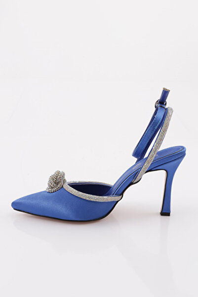 DGN Жіночі туфлі на високих підборах з відкритим носком, декольте, срібними вставками, відкритими боками та ремінцем на зап'ястку, сатен 8818535