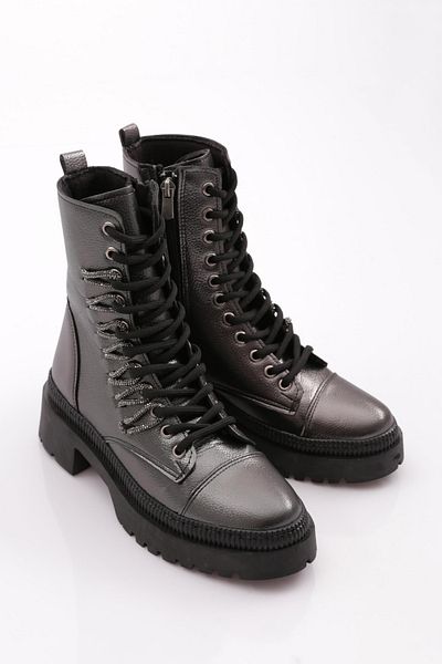 DGN Women's Lace-Up Silver Stone Lace-Up Boots Platinum Caviar 211018621027