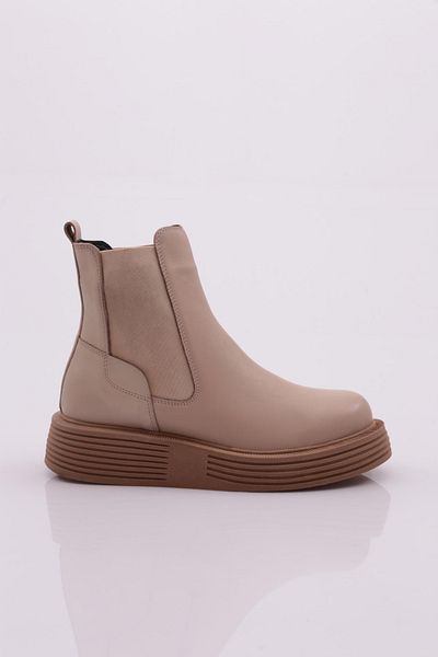 DGN Women's Thick Sole Boots with Elastic Sides Beige Genuine Leather 33637883