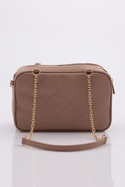 DGN Γυναικεία τσάντα με διπλή αλυσίδα Mink - 1482856