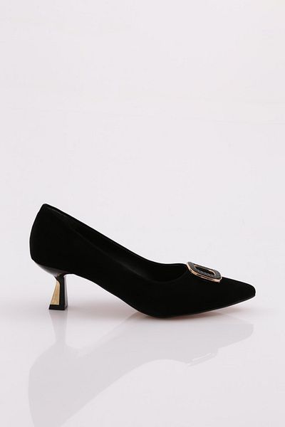 DGN Pantofi cu toc cu cataramă rotundă de damă din piele intoarsa neagra 6452621