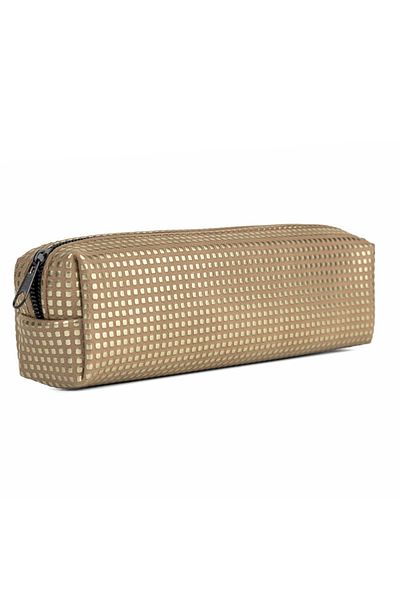 Gözde Proje Faux Leather Light Brown Dotted Pencil Case