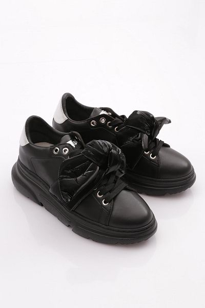 DGN Pantofi de damă cu talpă groasă cu fundă, negru, negru 15299643118