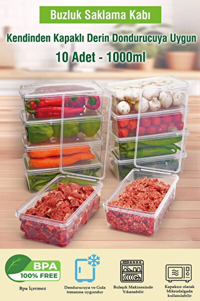 Alacarte 1 Litre 10 Adet Kendinden Kapaklı, Kilitli, Dondurucuya Uygun Saklam...