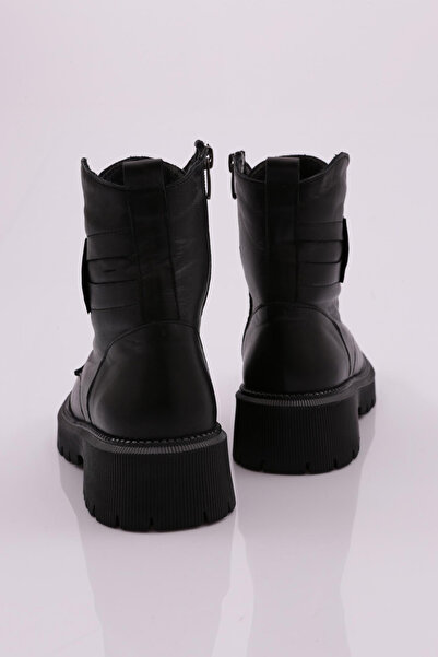 DGN Kadın Bağcıklı Postal Bot Hakiki Deri Siyah 9313335