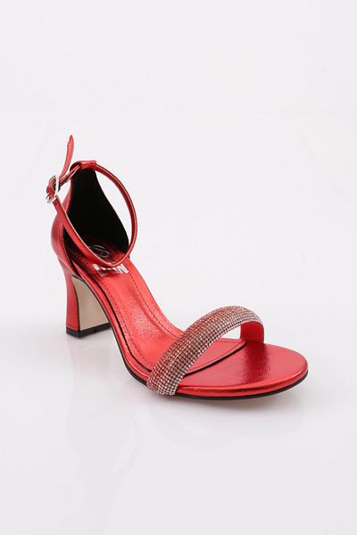 DGN 7551 Pantofi cu toc cu bandă de piatră argintie pentru femei
