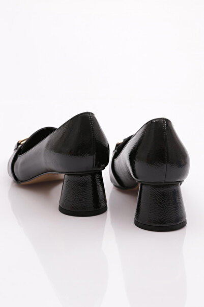 DGN Černá lakovaná kůže – dámské boty na podpatku se špičatou špičkou 2154362821