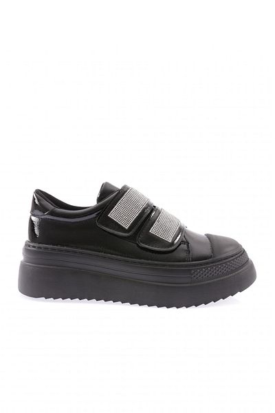DGN Schwarzer Sneaker mit dicker Sohle und silbernen Steinen – 2 Klettverschlüsse 910921097