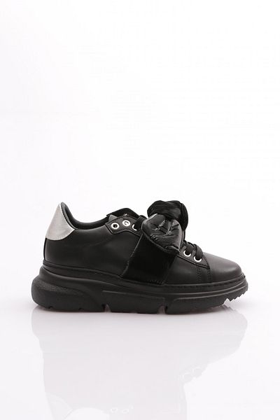 DGN Pantofi de damă cu talpă groasă cu fundă, negru, negru 15299643118