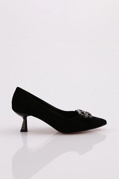 DGN Pantofi de damă cu toc înalt din piele intoarsa neagra 6432621