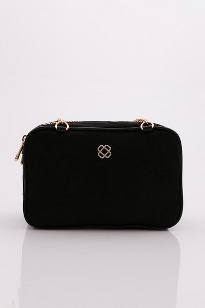 DGN Women's Double Eye Chain Bag Black Suede 1482856