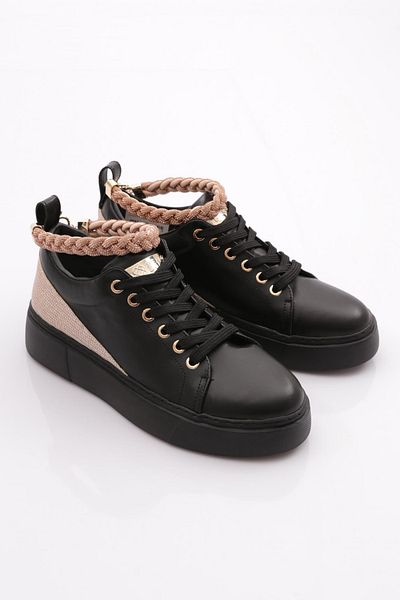 DGN Women's Thick Sole Anklet Detailed Silver Stone Sneakers Shoes Black Black 15299623118
