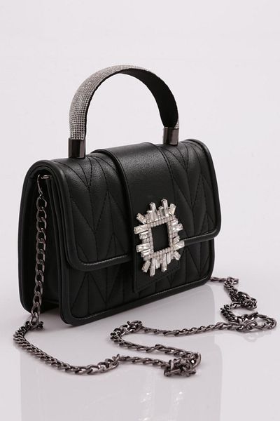 DGN A16 Women's - Evening Box Clutch with Rhinestone Handle