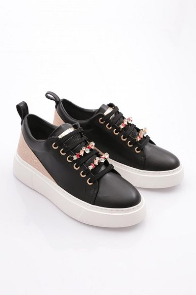 DGN Women's Thick Colored Crystal Stone Sneakers Shoes Black-White 15299743118