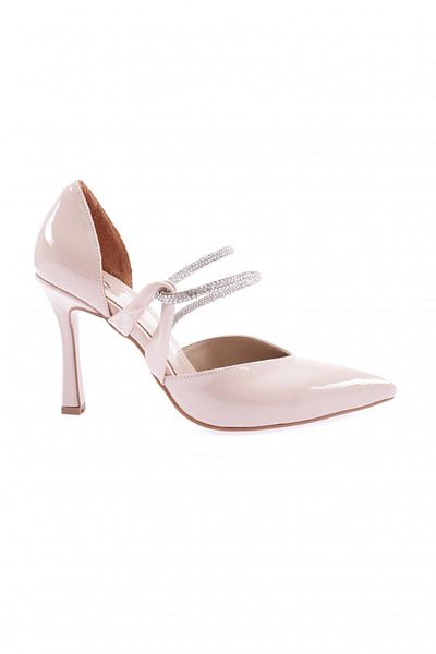 DGN Piele lacuita bej 8817535   - Pantofi cu toc de damă decoltați cu detaliu de piatră