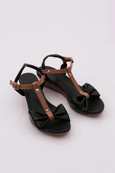 DGN Women's Black Wedge Heel Sandals - 26233138