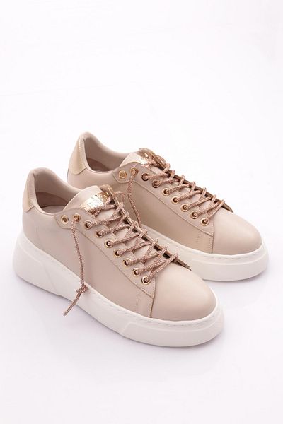 DGN Women's Thick Sole Silver Stone Lace-Up Sneakers Shoes Beige 15299653118
