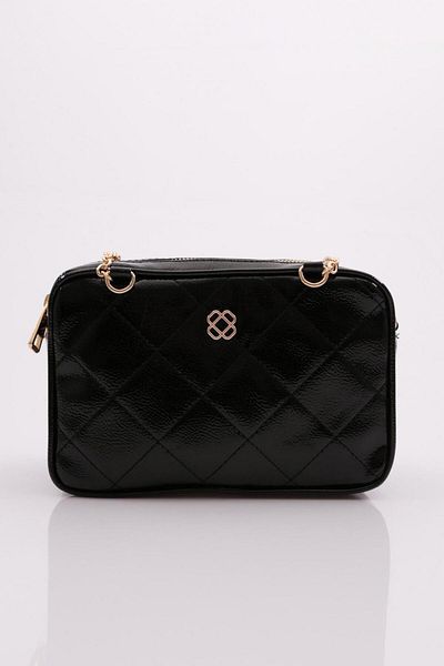 DGN Women's Double Eye Chain Bag Black Crinkled Patent Leather 1482856