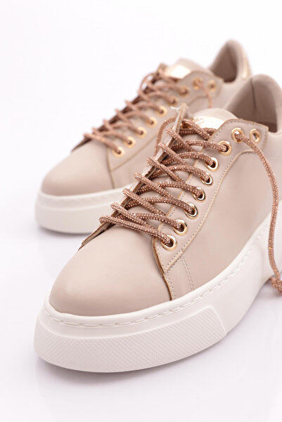 DGN Kadın Kalın Taban Silver Taş Bağcıklı Sneakers Ayakkabı Bej 15299653118