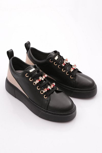 DGN Women's Thick Colored Crystal Stone Sneakers Shoes Black 15299743118