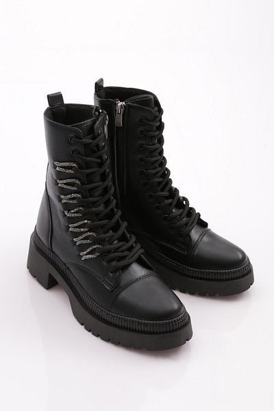 DGN Silver Stone Black Caviar - Women's Lace up Boots