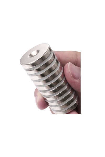 Hdg 2 adet Havşa Delikli Çok Güçlü Neodyum Mıknatıs Magnet D 30x5 mm D 10/D5....