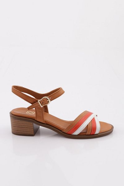 DGN 695 Damen – Sandalen mit niedrigem Absatz, Kreuzriemen und Knöchelriemen