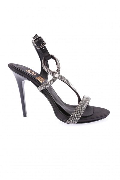 DGN Women's Silver Stone Cross Strap Evening Dress Shoes Black Satin 232430142674