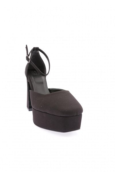 DGN Women's Thick Sole Heeled Shoes Black Scuba 563285