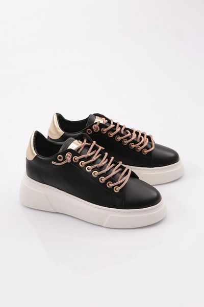 DGN Women's Thick Sole Silver Stone Lace-Up Sneakers Shoes Black-White