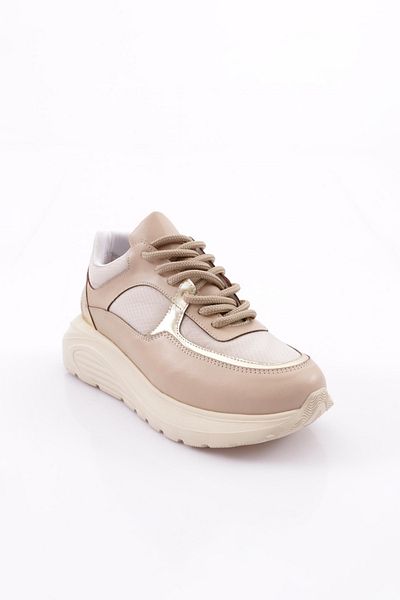 DGN Women's Thick Sole Mesh Detailed Sneakers Shoes Beige 15299793118