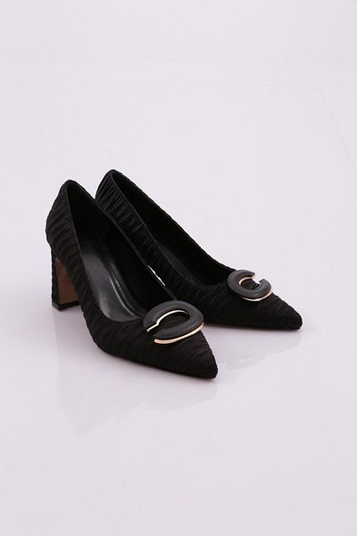 DGN Pantofi cu toc pentru femei din satin negru - 451512821
