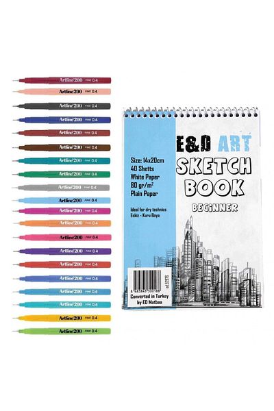 E&D ART Beginner Sketch Book Artline 200 Set of 20
