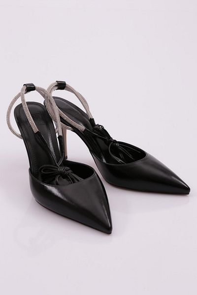 DGN Pantofi de damă cu toc cu spatele deschis, negru metalic 711121085