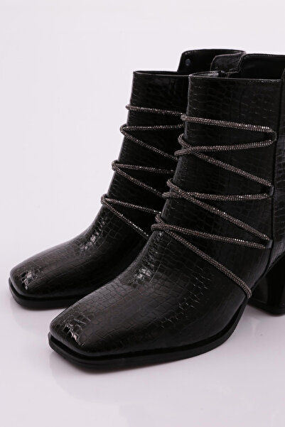 DGN Kadın Topuklu Bot Siyah Kroko 4211103488