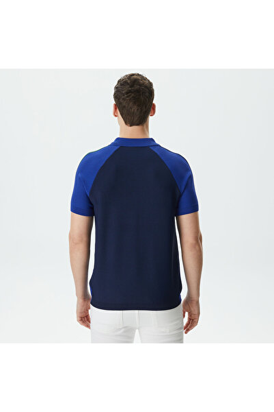 Lacoste Erkek Regular Fit Yarım Fermuarlı Renk Bloklu Mavi Triko