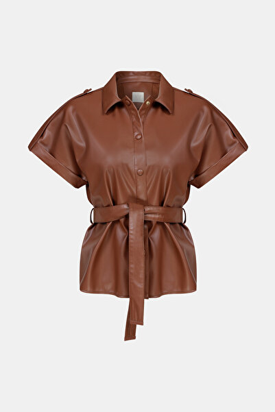 W Collection Camel Deri Görünümlü Bluz