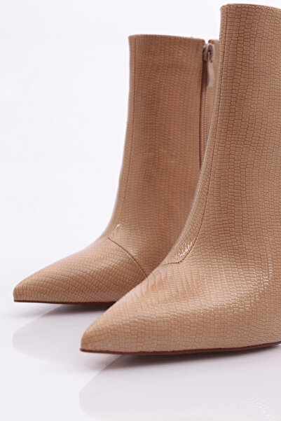 DGN Cizme de damă cu toc din piele lacuită bej 81882859