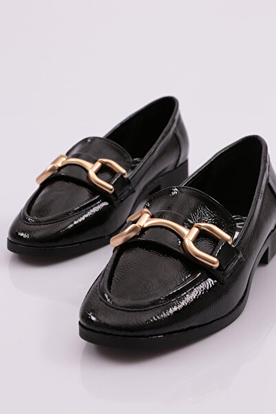 DGN Kadın Loafer Ayakkabı Siyah Kırışık Rugan 4461535