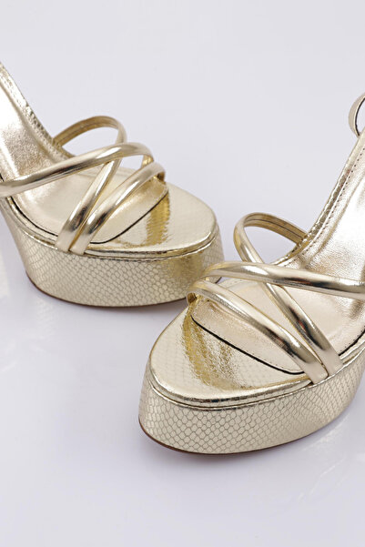 DGN Γυναικεία παπούτσια με λουράκι αστραγάλου με χοντρή σόλα με τακούνι χρυσό εμπριμέ μεταλλικό 393236