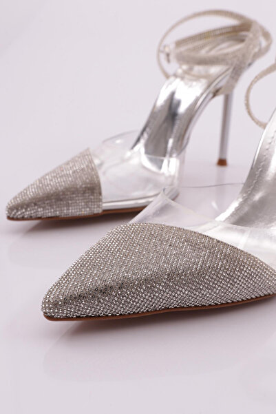 DGN Срібні туфлі на підборах з оздобленням з каменів - 110983327