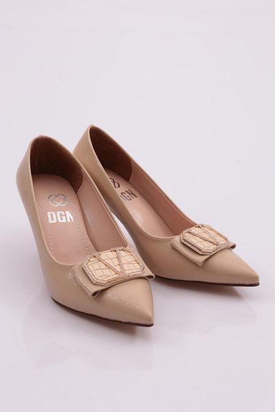 DGN Pantofi cu toc pentru femei din piele lăcuită șifonată nud - 9372621