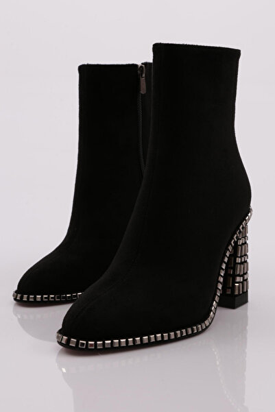 DGN Černé semišové dámské kozačky na podpatku - 613333210