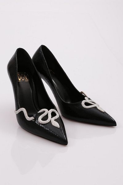 DGN Pantofi cu toc pentru femei cu model șarpe negru - 62722859